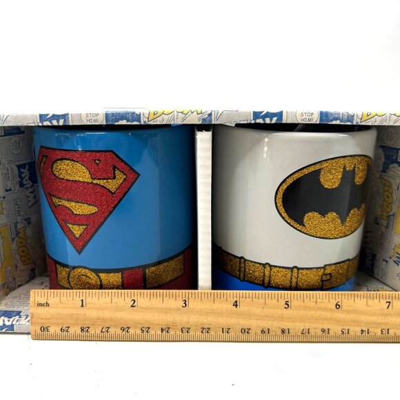 DC Comics Superman & Batman Glitter 14oz Ceramic Mug Set By Silver Buffalo - Picture 3 of 8